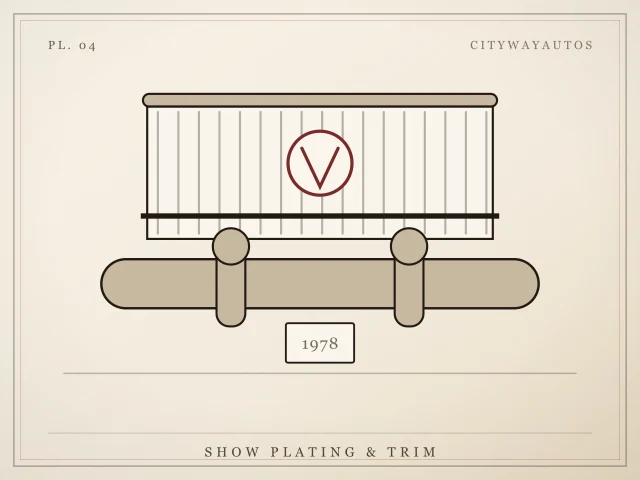 Illustration of a re-plated front bumper, grille and emblem