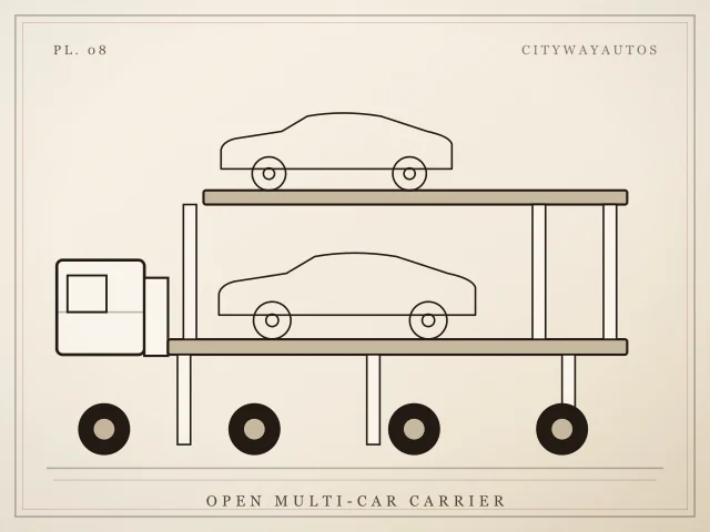 Illustration of a two-deck open car carrier loaded with two cars